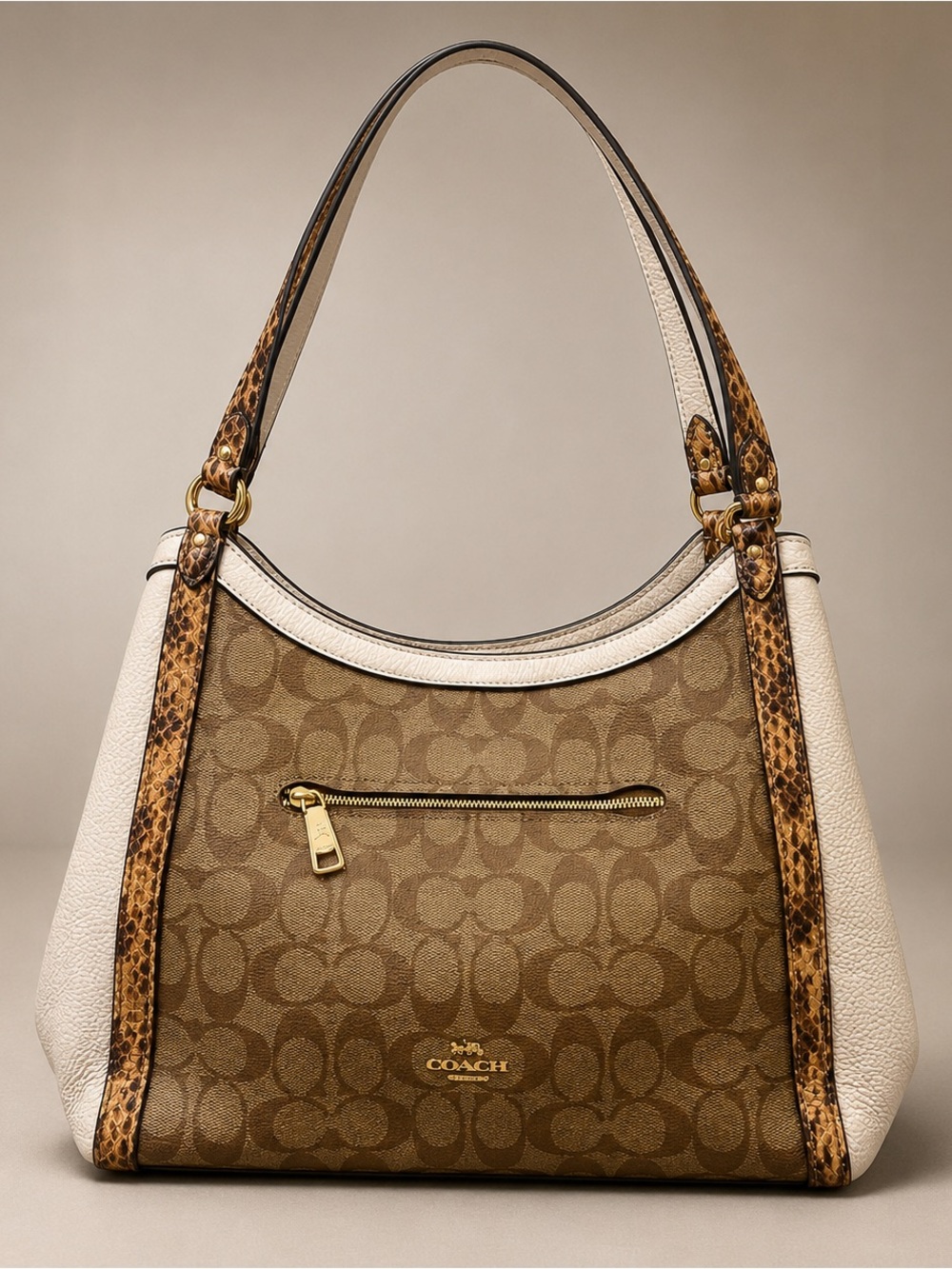 Coach Kristy Shoulder Bag Signature Canvas Snakeskin Embossed Leather Accent EUC